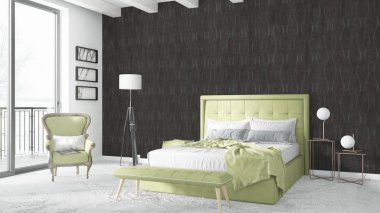 Modern parlak iç. 3D render