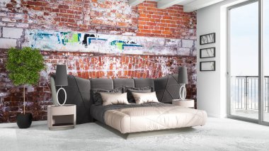 Modern parlak iç. 3D render