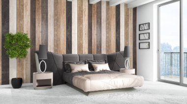 Modern parlak iç. 3D render