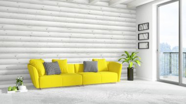 Modern parlak iç. 3D render