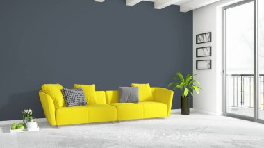 Modern parlak iç. 3D render