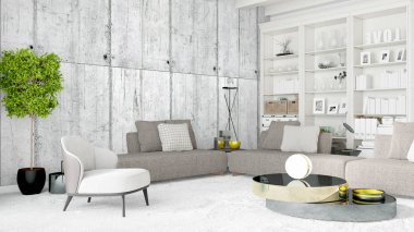 Modern parlak iç. 3D render