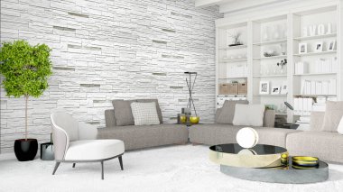 Modern parlak iç. 3D render