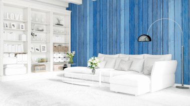 Modern parlak iç. 3D render