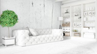 Modern parlak iç. 3D render