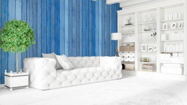 Modern parlak iç. 3D render