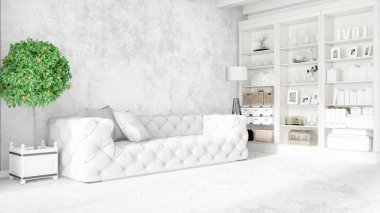 Modern parlak iç. 3D render