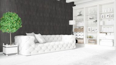 Modern parlak iç. 3D render