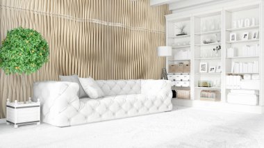 Modern parlak iç. 3D render