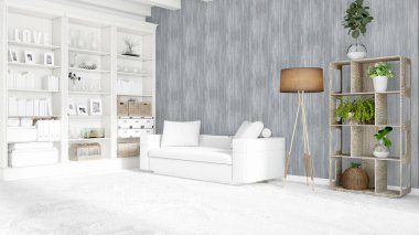 Modern parlak iç. 3D render