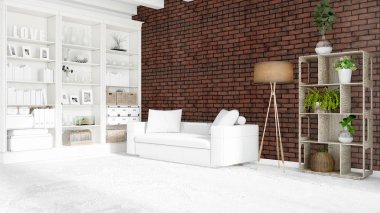 Modern parlak iç. 3D render