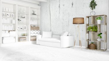 Modern parlak iç. 3D render