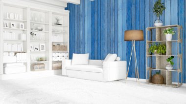 Modern parlak iç. 3D render