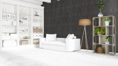 Modern parlak iç. 3D render