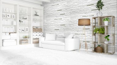 Modern parlak iç. 3D render