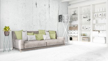 Modern parlak iç. 3D render