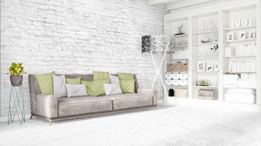 Modern parlak iç. 3D render