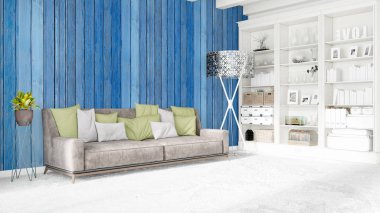 Modern parlak iç. 3D render