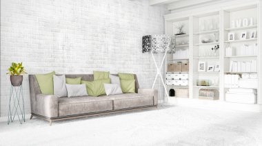 Modern parlak iç. 3D render