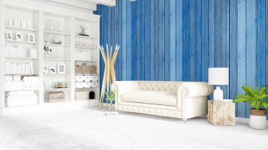 Modern parlak iç. 3D render