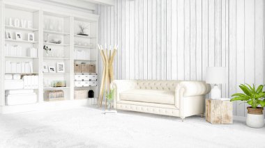 Modern parlak iç. 3D render