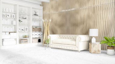 Modern parlak iç. 3D render