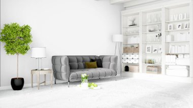 Modern parlak iç. 3D render