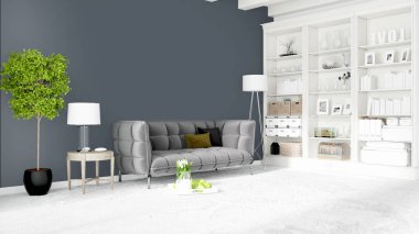 Modern parlak iç. 3D render
