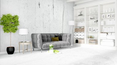 Modern parlak iç. 3D render