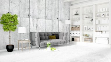 Modern parlak iç. 3D render