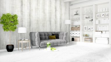 Modern parlak iç. 3D render