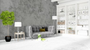 Modern parlak iç. 3D render