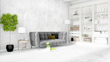 Modern parlak iç. 3D render