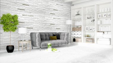 Modern parlak iç. 3D render