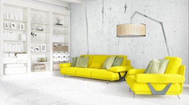 Modern parlak iç. 3D render