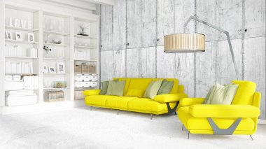 Modern parlak iç. 3D render