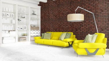 Modern parlak iç. 3D render