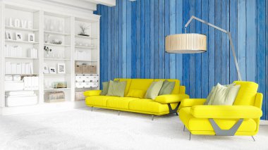 Modern parlak iç. 3D render