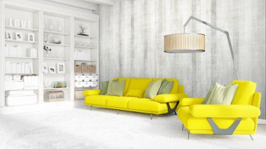 Modern parlak iç. 3D render