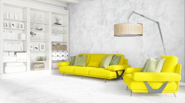 Modern parlak iç. 3D render