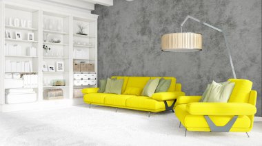 Modern parlak iç. 3D render