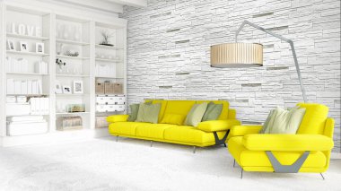 Modern parlak iç. 3D render