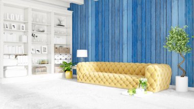 Modern parlak iç. 3D render