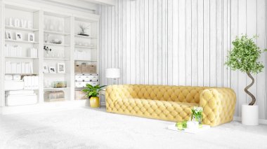 Modern parlak iç. 3D render