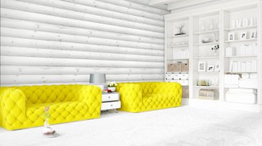 Modern parlak iç. 3D render