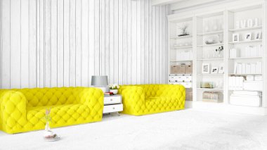 Modern parlak iç. 3D render