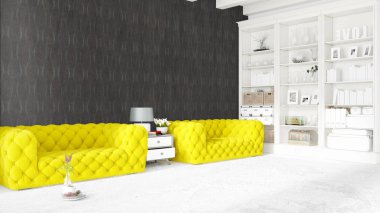 Modern parlak iç. 3D render