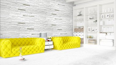 Modern parlak iç. 3D render