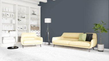 Modern parlak iç. 3D render