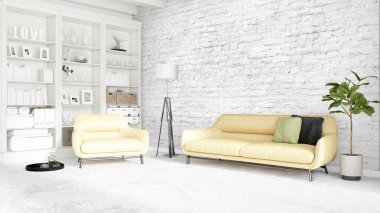 Modern parlak iç. 3D render